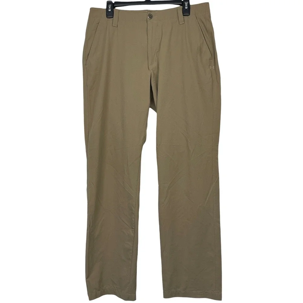 Under Armour Match Play Golf Pants Mens 36x32 Khaki Tan Tech Chino Drive *READ